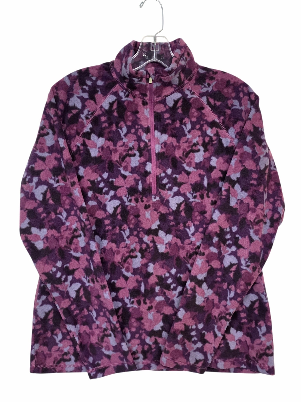 Eddie Bauer Women’s M Purple Floral Quest 1/4 Zip Fleece Pullover Mock Neck